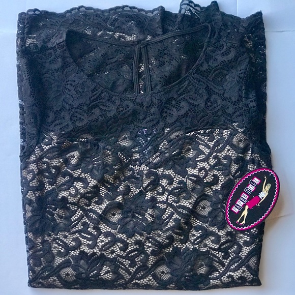 JUST FOR WRAPS Bell Sleeve Lace Mini Dress - Picture 3 of 5